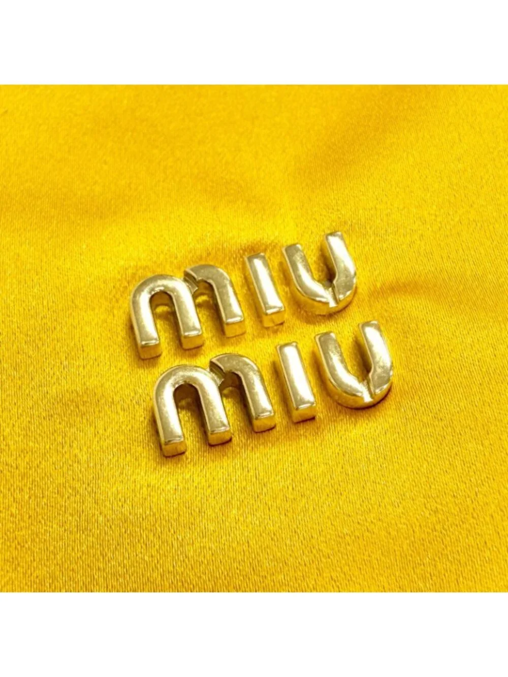 Miu Miu Duchess Drawstring Pouch Satin Silk Logo Mini Bag Yellow